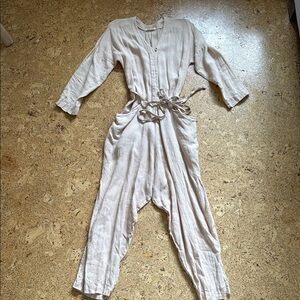 SOLD. Black Crane light apricot Jumpsuit